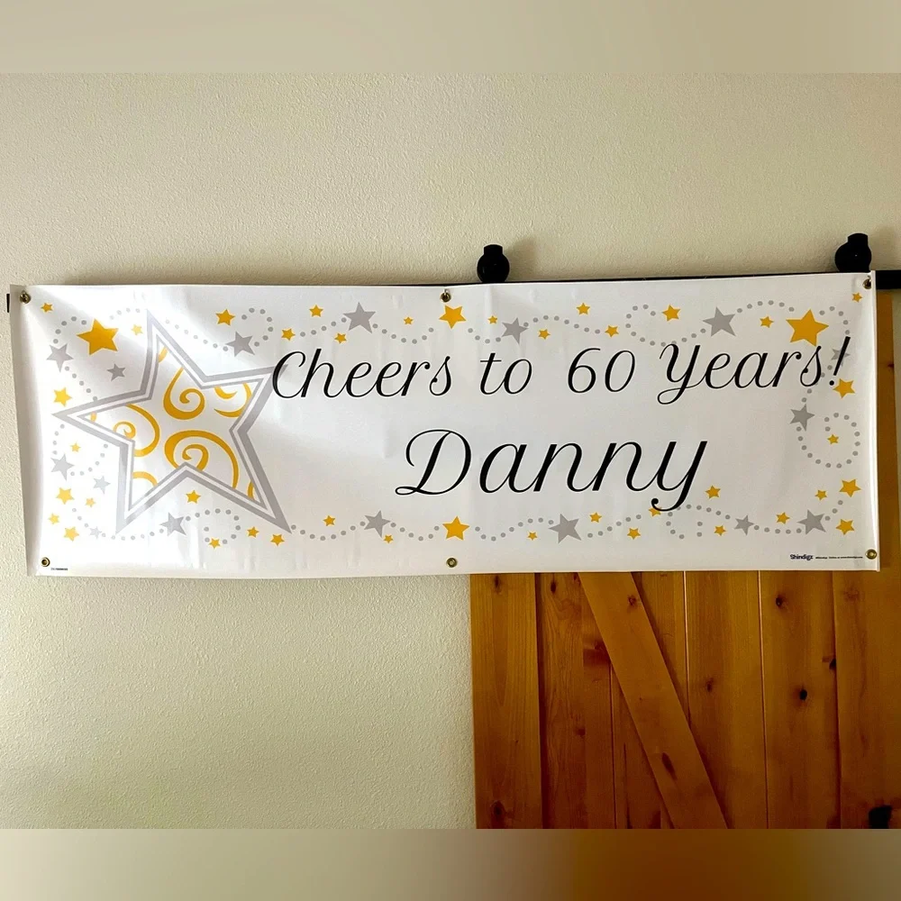 Custom Vinyl 60th Birthday Banner with Stars Cheers to 60 Years Danny Size 6’x2’